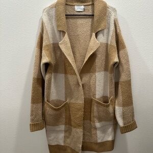 LUSH Nordstrom Buffalo Check Sweater Coat parchment plaid medium cozy snap front
